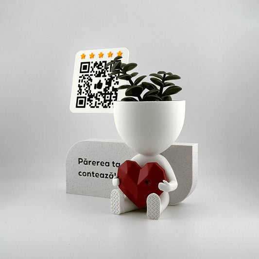 Figurina recenzii Google/Cadou antreprenor, cod QR si NFC, suport plante - 3dmarket.ro