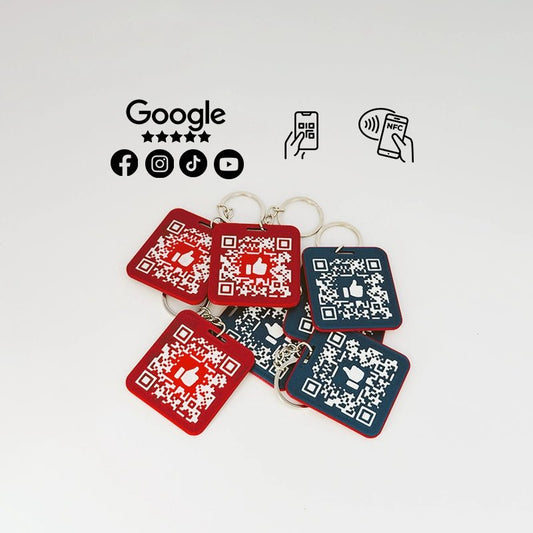 Breloc personalizabil recenzii Google/Facebook/Instagram cod QR si NFC - 3dmarket.ro