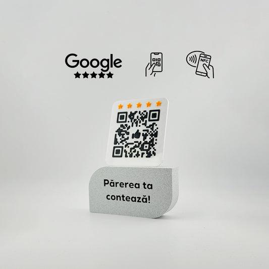 Suport recenzii card Google/Facebook/Instagram, cod QR/NFC