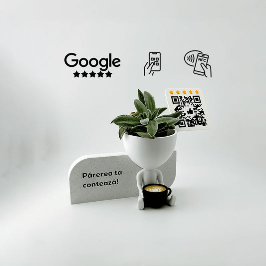 Figurina recenzii Google Cafenea, cod QR/NFC