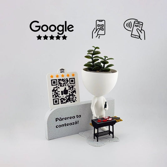 Figurina recenzii Google/Cadou Grill, Macelarie, cod QR si NFC, suport plante - 3dmarket.ro