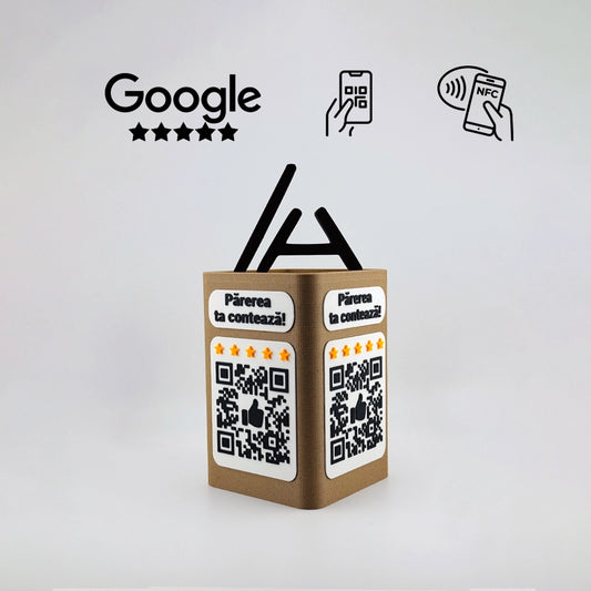 Display recenzii cu 4 fețe Google/Facebook/Instagram cod QR si NFC