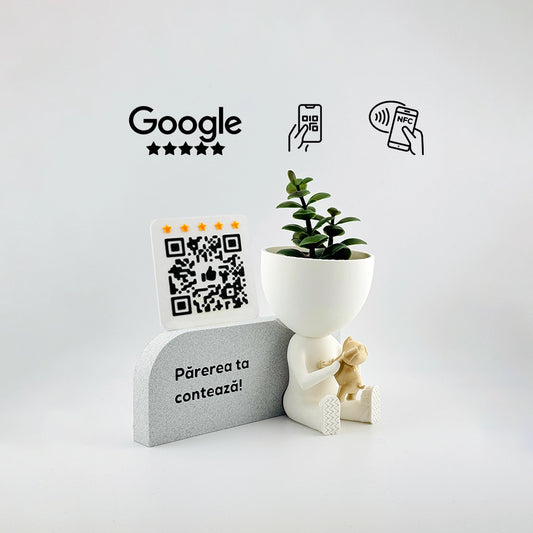 Figurina recenzii Google Cabinet Veterinar , cod QR/NFC, suport plante