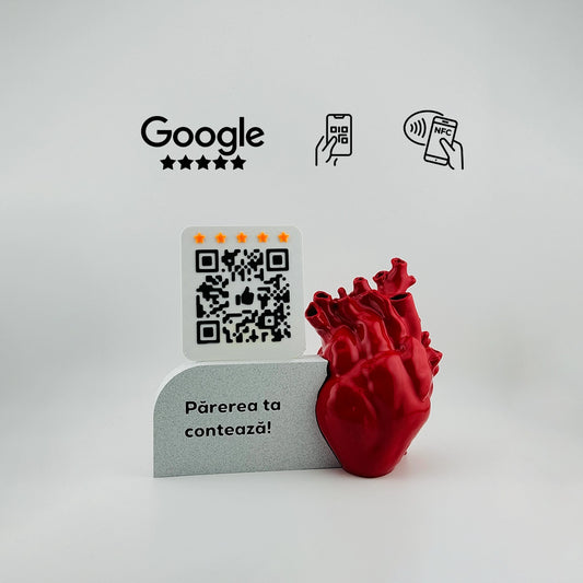 Figurina recenzii Google Inima anatomica, cod QR/NFC
