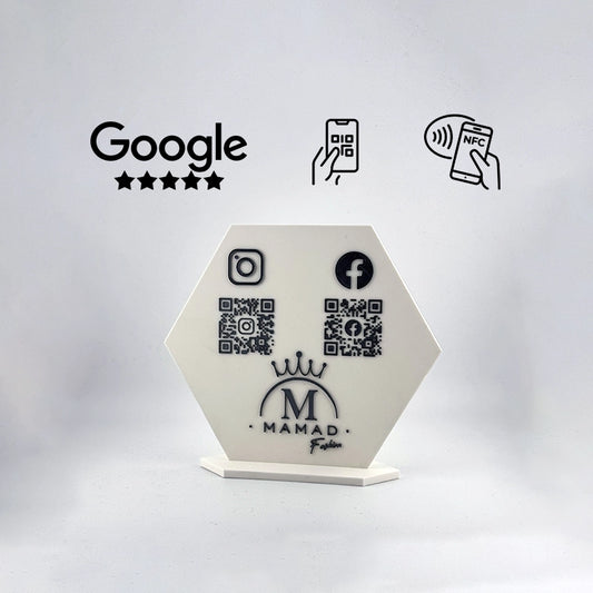 Display recenzii Google/Social Media, cod QR/NFC