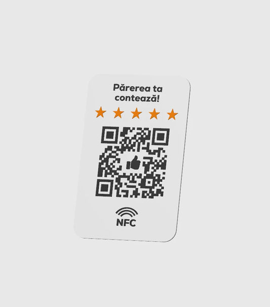 Card personalizabil recenzii Google/Facebook/Instagram cod QR si NFC