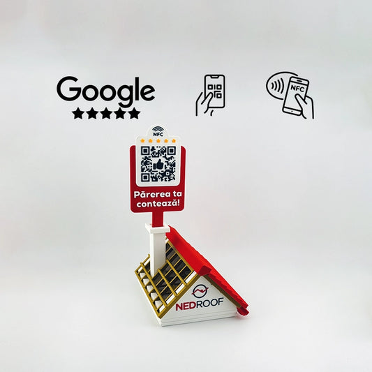 Display recenzii Google/Cadou Vanzari materiale de constructii/Acoperisuri cu cod QR si NFC