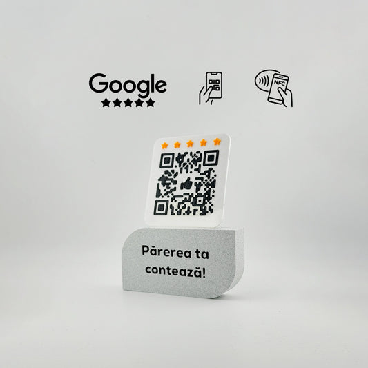 Suport recenzii card Google, cod QR/NFC