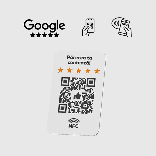 Card personalizabil recenzii Google/Facebook/Instagram cod QR si NFC