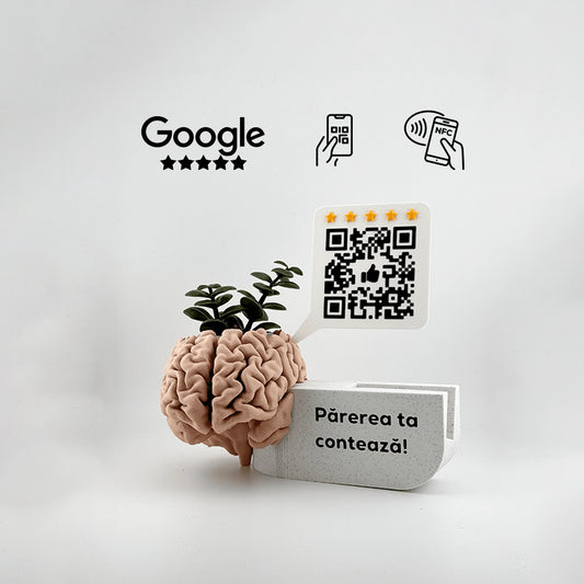 Figurina recenzii Google Psihologie, cod QR/NFC, suport carti de vizita